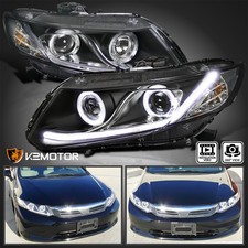 Black Fits 2012-2015 Honda Civic LED Dual Halo Projector Headlights Lamps Pair picture