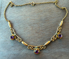 Antique Edwardian gold filled amethyst stationed necklace with rollo chain picture