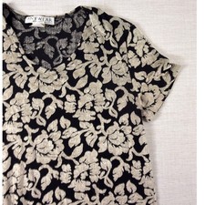Anywear by Josie Natori Womens Black Silver Metallic Floral V-Neck Top Size S picture
