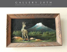 BEAUTIFUL MID CENTURY STAG VELVET PAINTING WALL ART VTG DEER FOREST VTG 60S 50S picture