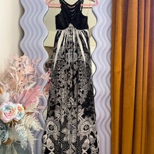 S-Twelve Vintage Y2K Black Ivory Rhinestone Halter Maxi Dress Women S D5053-2 picture