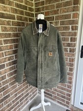 VINTAGE Carhartt C26 MOS Coat Large Moss Green Duck Canvas Work Jacket Flaws picture