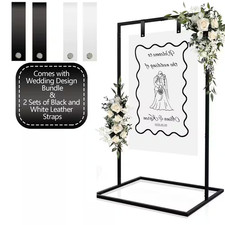 Black Wedding Sign Decorative Stand with Full-Grain Leather Straps and Design Bu picture