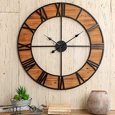 Glitzhome Oversized Wall Clock Farmhouse Wooden & Metal Home - B093CXZZ59 picture