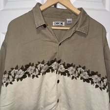 Vintage cherokee brown beige button up floral cotton shirt size XL picture