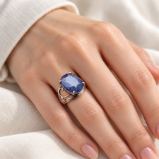 Sapphire Gemstone 925 Sterling Silver 21x10mm Oval Ring Top Rich Blue Size 8 picture