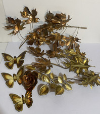 Large Lot of 10 Vintage MCM Metal Copper Leaves Butterflies Rose Wall Art Decor picture