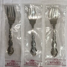 Set of three Gorham Strasbourg sterling silver individual salad forks. 6 3/8