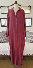 Vtg Tom Tom California 100% Flax Linen Red Duster Coat Dress Sz Lg Lagenlook Y2k picture
