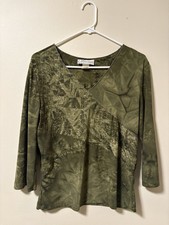 Vtg 90s y2k Dressbarn Green Sequin Embroidered Top Fairy Grunge Whimsigoth picture