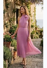 ZARA NWT WOMAN POLKA DOT BOW MIDI DRESS PINK / LILAC | 4387/108 picture