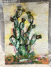 ACEO Original Acrylic Ink Landscape Cactus Signed Collectible 2.5
