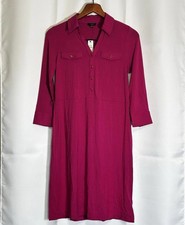 NEW Talbots PS Hot Pink Knit Shirt Dress Long-sleeved Collared With Belt Midi picture