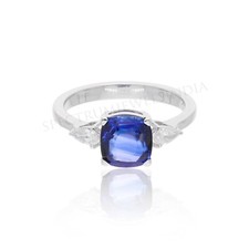 18K White Gold 2.74Ct Natural Blue Sapphire Diamond Ring Handmade Fine Jewelry picture