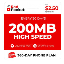 $2.50/Mo RedPocket Prepaid Wireless Phone Plan+Kit: UNLIMITED Talk /Text + 200MB picture