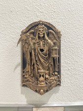 Hand Painted Thanatos Grim Reaper Wall Plaque Gothic Death Memento Mori Decor 9” picture