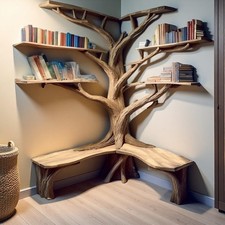 Handcrafted Tree Branch Bookshelf Solid Wood Floating Shelf Nature-Inspired Wall picture