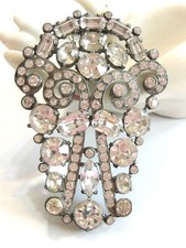 SHOW STOPPING MASSIVE VINTAGE EISENBERG ORIGINAL 1935-1945 RHINESTONE DRESS CLIP picture