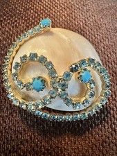 Authentic Signed HOBE 1965 Vintage Brooch Pin Faux Turquoise Aqua Rhinestone picture