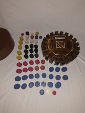 Vintage H.E. Mason & Co 494 Poker Chip Set MD-44 Hub Clay Chips Wood Carousel picture