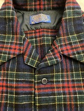 Pendleton Virgin Wool Board Shirt Jacket Loop Collar Plaid Men L Flap Pckt picture