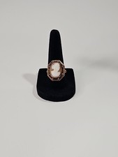 Vintage 10K Rose Gold Shell Cameo Filigree Ring picture