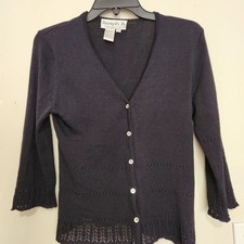 Joseph A Cardigan Medium Black Color Button Front 3/4 Sleeve picture
