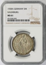 1928 A Germany Naumburg Silver 3M 3 Reichsmark MS 61 NGC picture