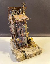 Vintage 1975 Jim Lewk Copper Outhouse Sculpture Brutalist Signed Coral Rock Base picture