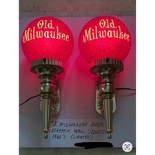 Vintage Old Milwaukee Beer Wall Sconces Pair 1960s Plastic Lighted Sign picture