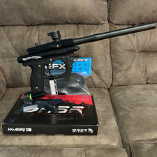 HK Army SABR Mechanical Semi-Auto Paintball Marker Black w/ GFX Loader, Box picture