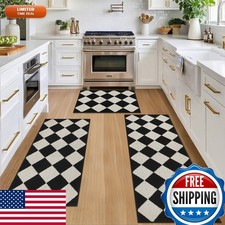 SHACOS 3Pcs Checkered Kitchen Runner Rug Set 20