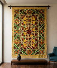 Handmade Suzani Embroidery Tapestry Floral Medallion Wall Hanging Textile picture