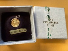 MINIATURE 1908 ST GAUDENS 22K GOLD COIN COLUMBIA MINT IN BOX .3 GRAMS W/ BEZIL picture