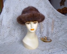 Vintage Brown Mink Fur Hat W/Brim Turkistukku Helsinki Finland 23