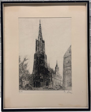 Vintage Original Signed Framed Ulm Print, Rare German Cultural Art Decor Gifts picture