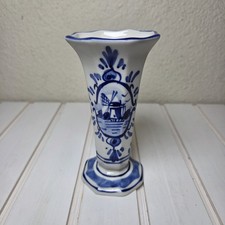 Vintage DBL Delft Blue Holland Hand Painted Windmill Bud Vase 4 3/4