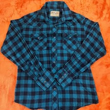 Wrangler Retro Western Shirt Mens L Teal Black Buffalo Plaid Excellent Snaps picture