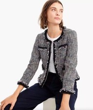 J. Crew Lady Metallic Tweed Jacket Blazer Black Rainbow Multi Fringe Womens 8 picture