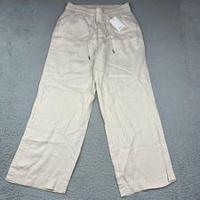 Quince European Linen Smocked Waist Straight Leg Pants Women’s Large Beige NWT picture
