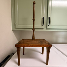 Antique Brown Wood Grain Rectangle Stool w/ Backrest, 12x7 3/4in, 26” High picture