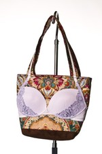 Vintage Handmade Bra Purse Paisley White Lace Novelty Shoulder Tote Bag Y2K picture
