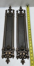 Rare Pr Antique 1905 Corbin Cast Bronze Gothic Door Push Plates Amiens Pattern picture