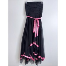 Cachê vintage black asymmetrical hem tulle strapless dress with pink satin trim picture