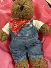Vintage Baby Gap Classic Teddy Bear Plush Brown Overalls & Red Bandana Y2K 13