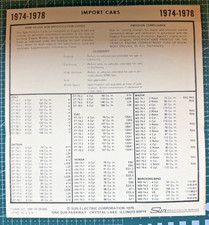 Vintage Sun Specification Service Cards 1974-1978 - IMPORT CARS - Complete Set picture