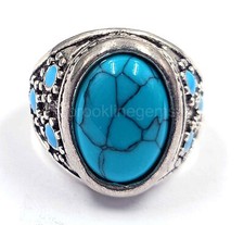 925 Sterling Silver Certified 39.30 Ct  OVAL TURQUOIS LOOSE  Gemstone  Ring 5MTA picture