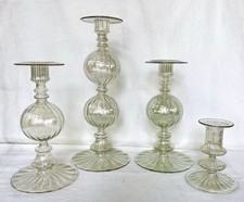 Vintage VENETIAN MURANO GREEN TINTED OPTIC SWIRL & BALL CANDLESTICK HOLDER picture