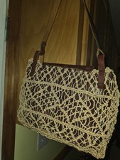  vintage 1960s/1970s John Romain Jute Macrame Leather Shoulder Bag picture