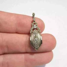 Art Deco Vintage Style Lab Created Diamond 14K White Gold FN Engagement Pendant picture